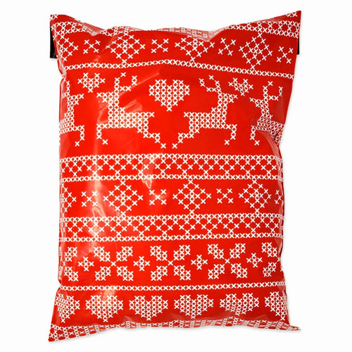 Red Reindeer Poly Mailers Size 10x13 Christmas Sweater Design Shipping Bags