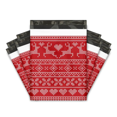 Red Reindeer Poly Mailers Size 10x13 Christmas Sweater Design Shipping Bags