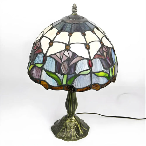 Red Tiffany-Inspired Lamp with Tulip Glass Design