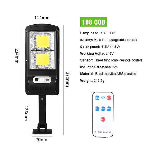 Remote Control Solar Street Lamp with Motion Sensor & LED Light