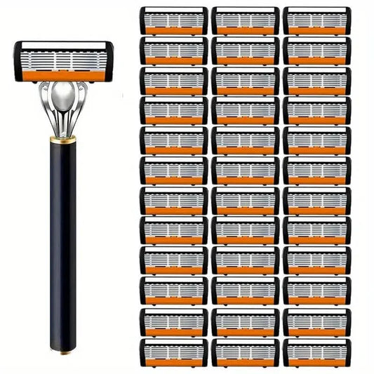 Replacement Razor Blades Safety Shaver Set with Anti-Slip Metal Handle with 1 Razor + 36 Blades
