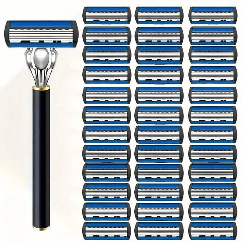 Replacement Razor Blades Safety Shaver Set with Anti-Slip Metal Handle with 1 Razor + 36 Blades