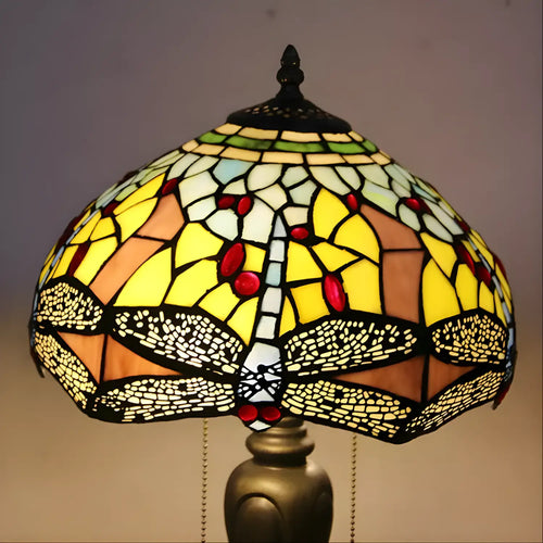 Retro Glass Tiffany-Style Lamp Featuring Dragonfly Glasswork