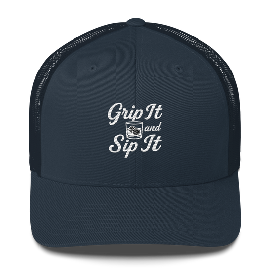 Grip It and Sip It Trucker Hat – Classic Golf Style with a Twist LXIX GOLF CLUB