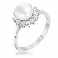 Rhodium Plated Freshwater Pearl Ring - Assorted Sizes