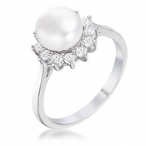 Rhodium Plated Freshwater Pearl Ring - Assorted Sizes