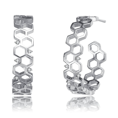 Rhodium Plated Geometric Hoop Earrings