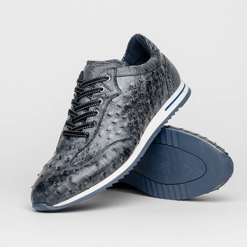 63-112-BLK RIO Ostrich Quill Sneakers, Black Denim