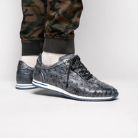 63-112-BLK RIO Ostrich Quill Sneakers, Black Denim