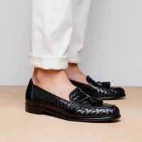 15-250-BLK RIVIERA Basketweave Calfskin Tassel Loafer, Black