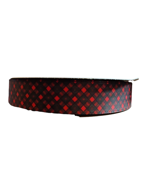 Red Check Plaid Nylon Dog Collar
