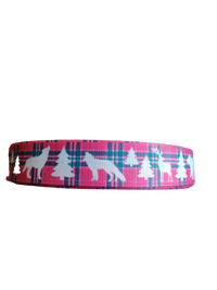 Pink Plaid Wildlife Nylon Dog Collar