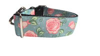 1.5" Wide Roses on Blue Nylon Dog Collar