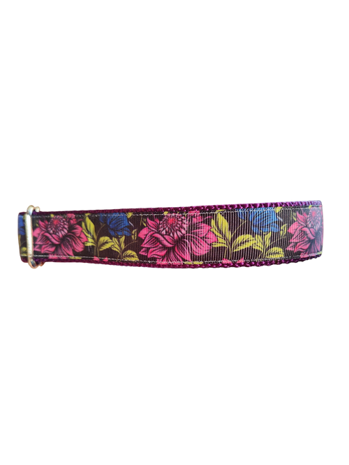 Pink & Blue Flowers Nylon Dog Collar