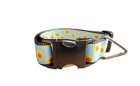 Yellow Flowers Black Nylon Dog Collar MD, LG, XL, Leash