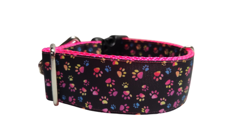 1.5" Wide Colorful Pawprints Nylon Dog Collar