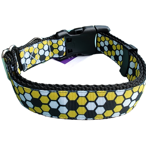 Beehive Black Nylon Dog Collar MD, LG, XL, Leash