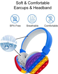 Wireless Bluetooth Headphones Silicone Fidget Bubble Pop Built-in Mic On-Ear Stereo Headset for Smartphone Tablet Computer