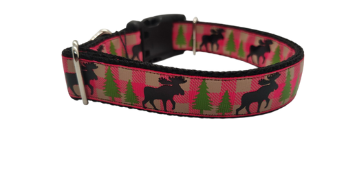 Pink Moose Nylon Dog Collar