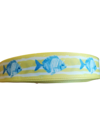 Fish On Yellow Stripes Nylon Dog Collar