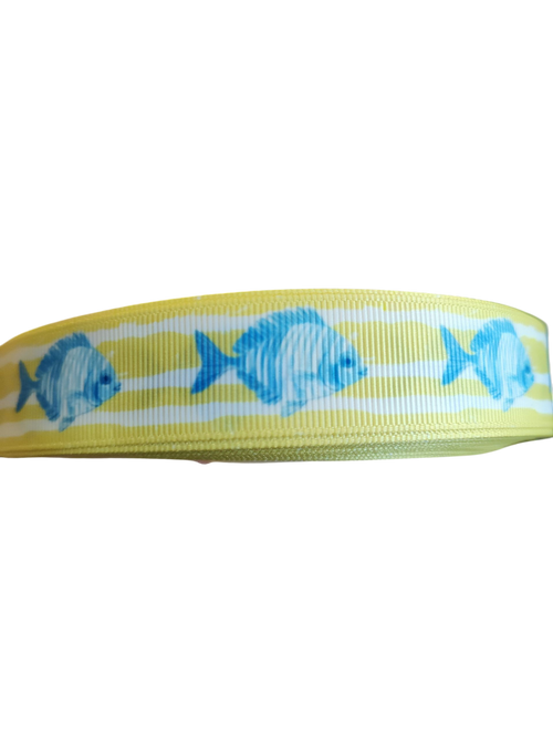 Fish On Yellow Stripes Nylon Dog Collar