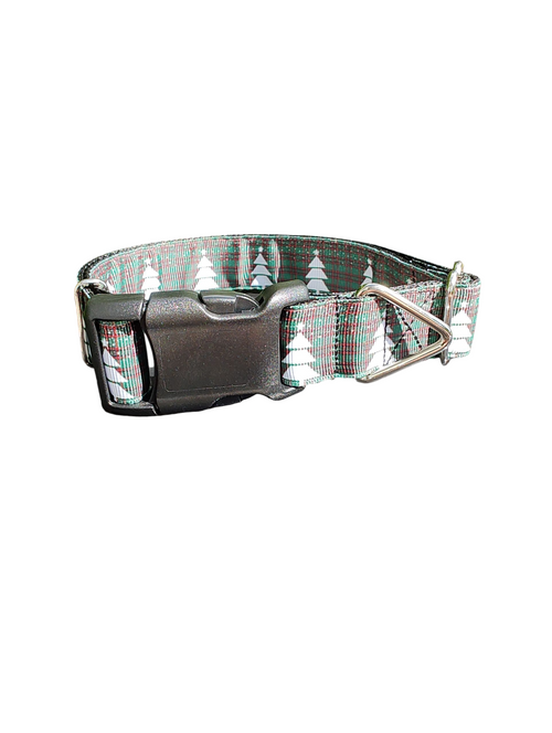 Green Plaid Trees Nylon Dog Collar