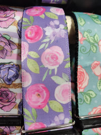 1.5" Wide Flowers on Purple Nylon Dog Collar