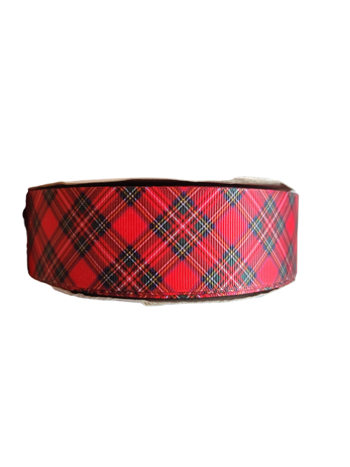 1.5" Wide Red and Black Tartan Plaid Nylon Dog Collar
