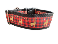 Red Plaid Deer 1.5" Wide Nylon Dog Collar
