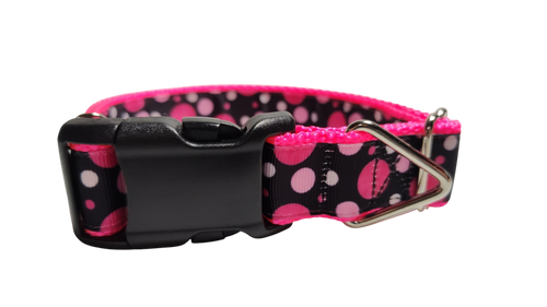 Pink Polka Dots Pattern Nylon Dog Collar