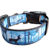 Wild Blue Forest Black Smooth Nylon Dog Collar MD, LG, XL, Leash
