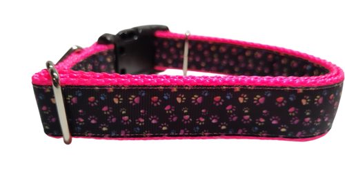 Colorful Pawprints Nylon Dog Collar