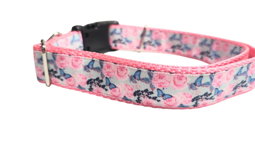Butterflies and Roses Nylon Dog Collar