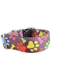 1.5" Wide Rainbow Bones and Pawprints Nylon Dog Collar