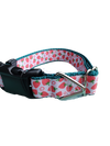 Strawberry Flowers Green Nylon Dog Collar MD, LG, XL, Leash