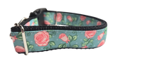 Roses on Blue Nylon Dog Collar