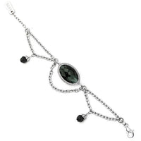 Rococo Silver Bracelet Green Crystal Vintage Filigree