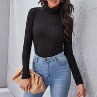 Rolled Neck Rib-knit Tee