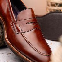 15-400-CGN ROMA Hand Burnished Calfskin Penny Loafer Cognac