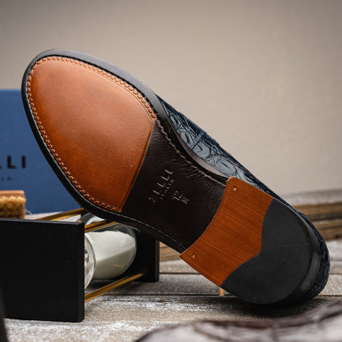 11-201-NVY ROMA Crocodile Penny Loafer, Navy