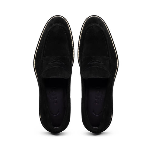 16-657-BLK ROMA Italian Suede Penny Loafers Black