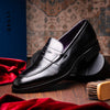 15-400-BLK ROMA Hand Burnished Calfskin Penny Loafer Black