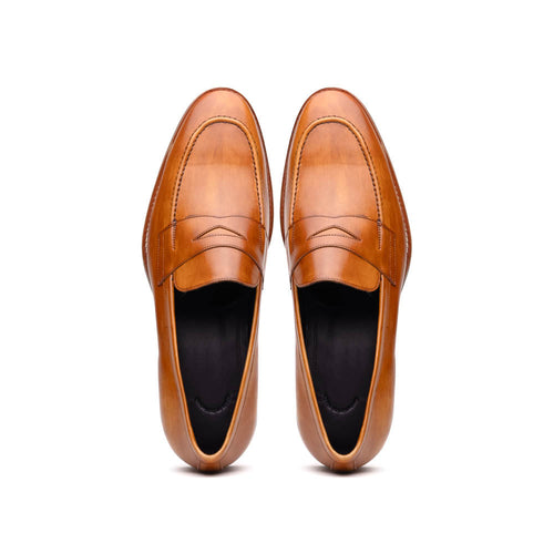 15-400-CML ROMA Hand Burnished Calfskin Penny Loafer Camel