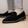 16-657-BLK ROMA Italian Suede Penny Loafers Black