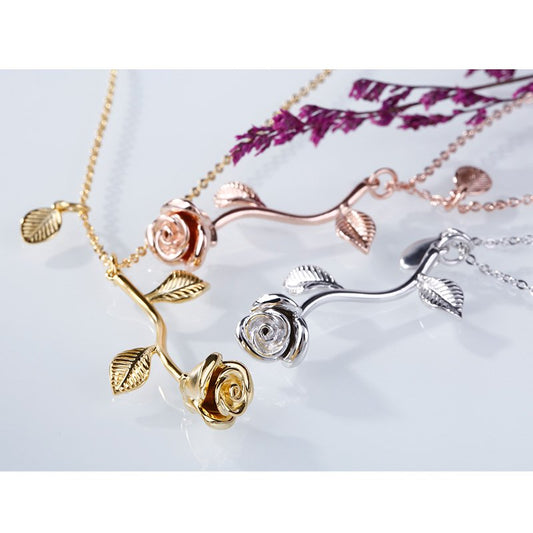 Rose Necklace Gifts For Her Silver or Rose Gold 16k Plated For Mom Flower Jewelry