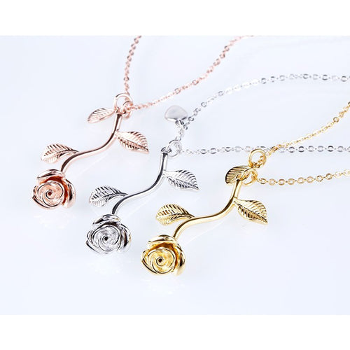 Rose Necklace Gifts For Her Silver or Rose Gold 16k Plated For Mom Flower Jewelry