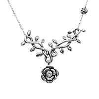 Rose Vine White CZ Pendant Necklace Delicate Silver Plated