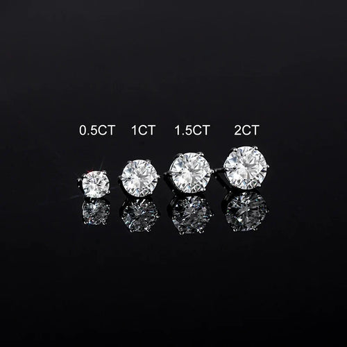 1ct-4ct D Color VVS1 3EX Round Moissanite Stud Earrings Platinum Plated 925