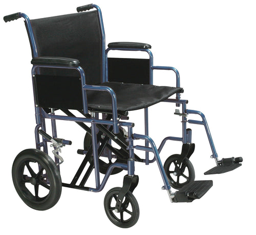 Bariatric Heavy Duty Transport Wheelchair with Swing Away Footrest, 20" Seat, Blue RIO Medical Supplies