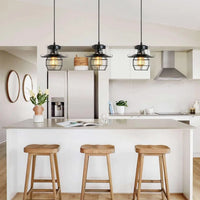 Rustic Black Pendant Light for Island with Adjustable Cage Design